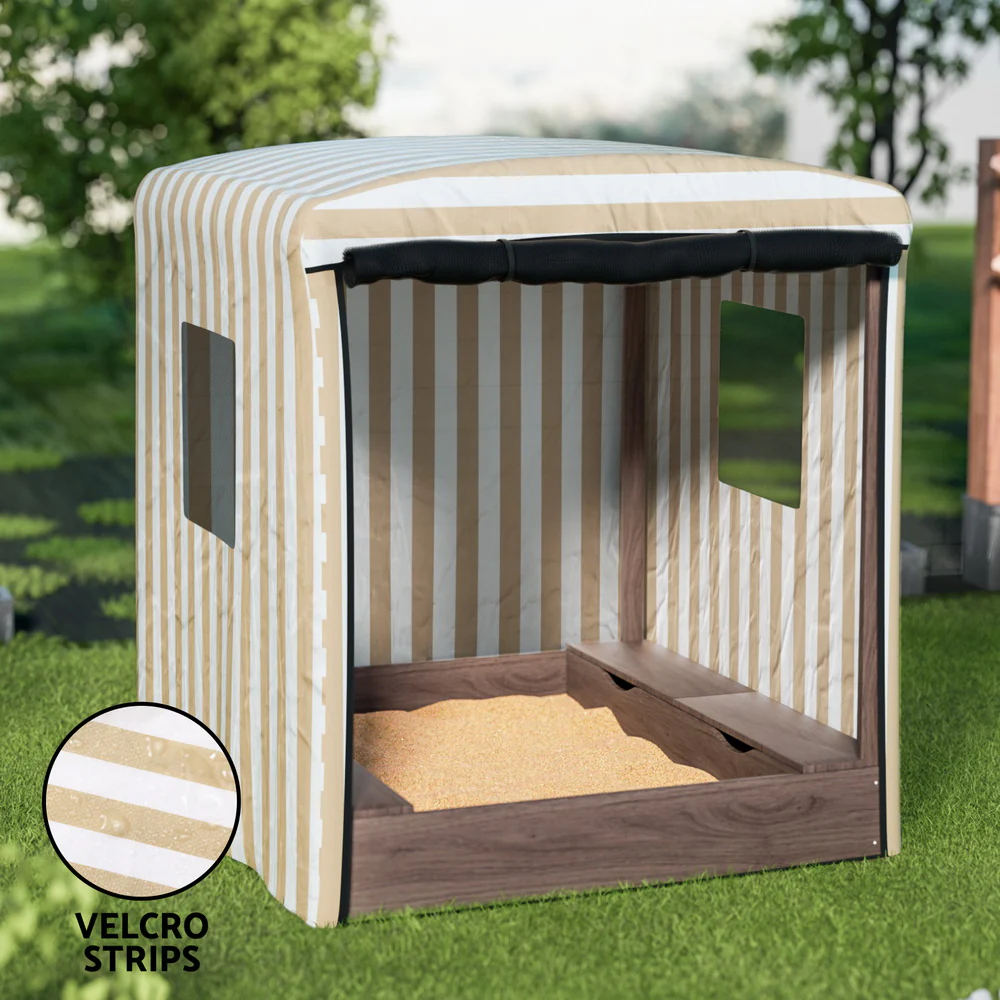 Keezi Kids Sandpit Wooden Sandbox Sand Pit with Canopy Window 120cm - Image 6