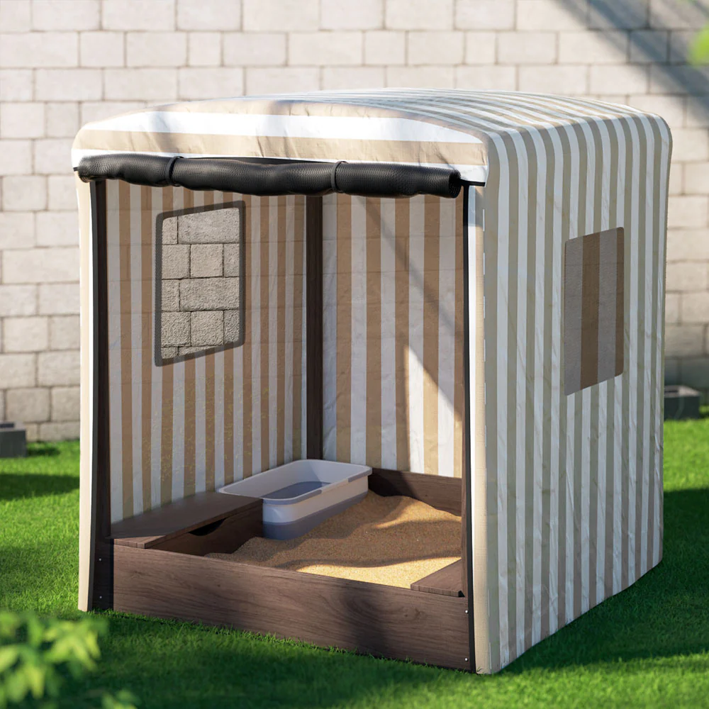 Keezi Kids Sandpit Wooden Sandbox Sand Pit with Canopy Window 120cm - Image 7