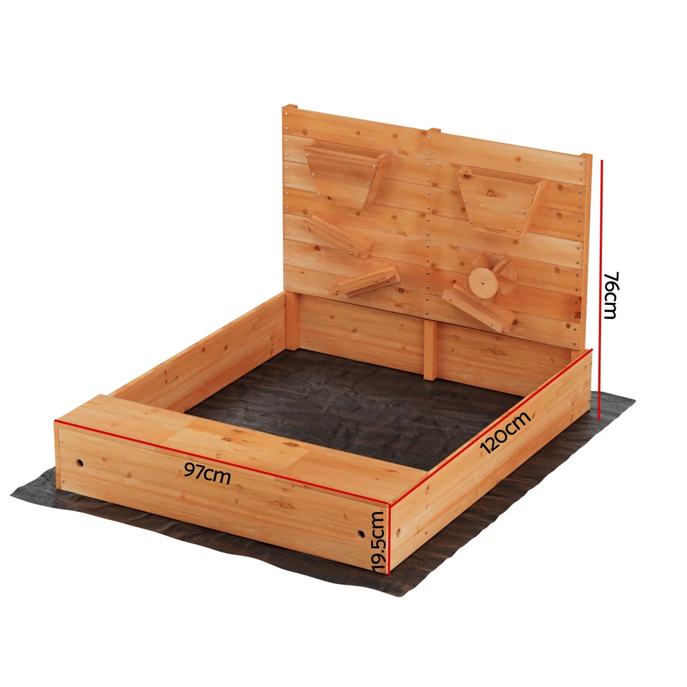 Keezi Kids Sandpit Wooden Sandbox Sand Pit with Cover Funnel Outdoor Toys 120cm - Image 2