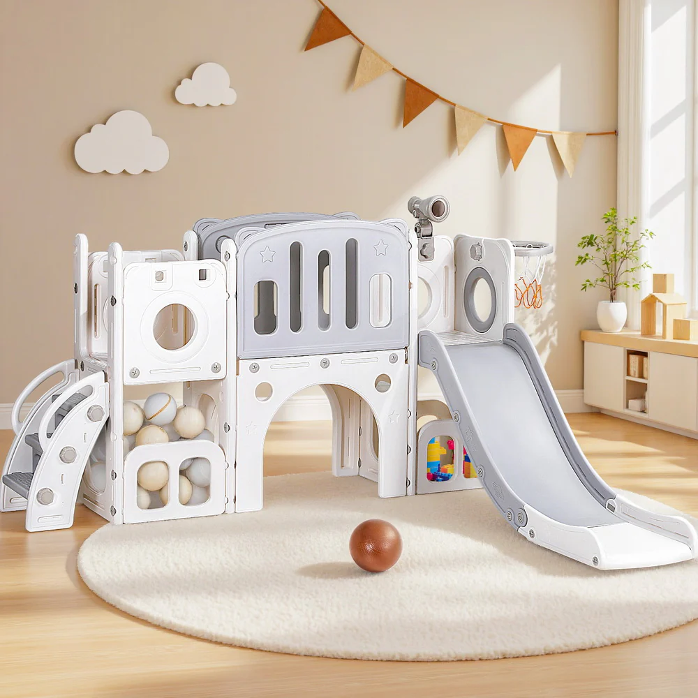 Keezi Kids Slide Swing Set Ball Hoop Rings Football Outdoor Toys - Image 8
