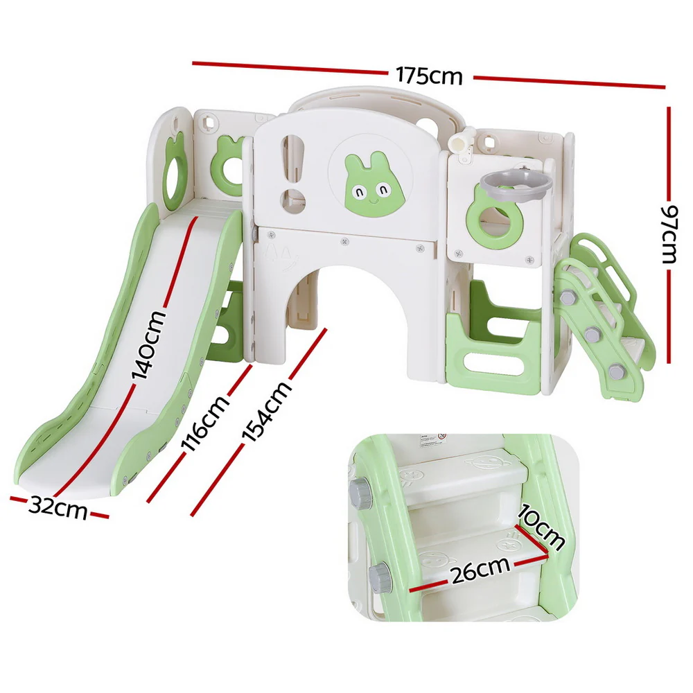 Keezi Kids Slide Swing Set Ball Hoop Rings Football Outdoor Toys Green - Image 3