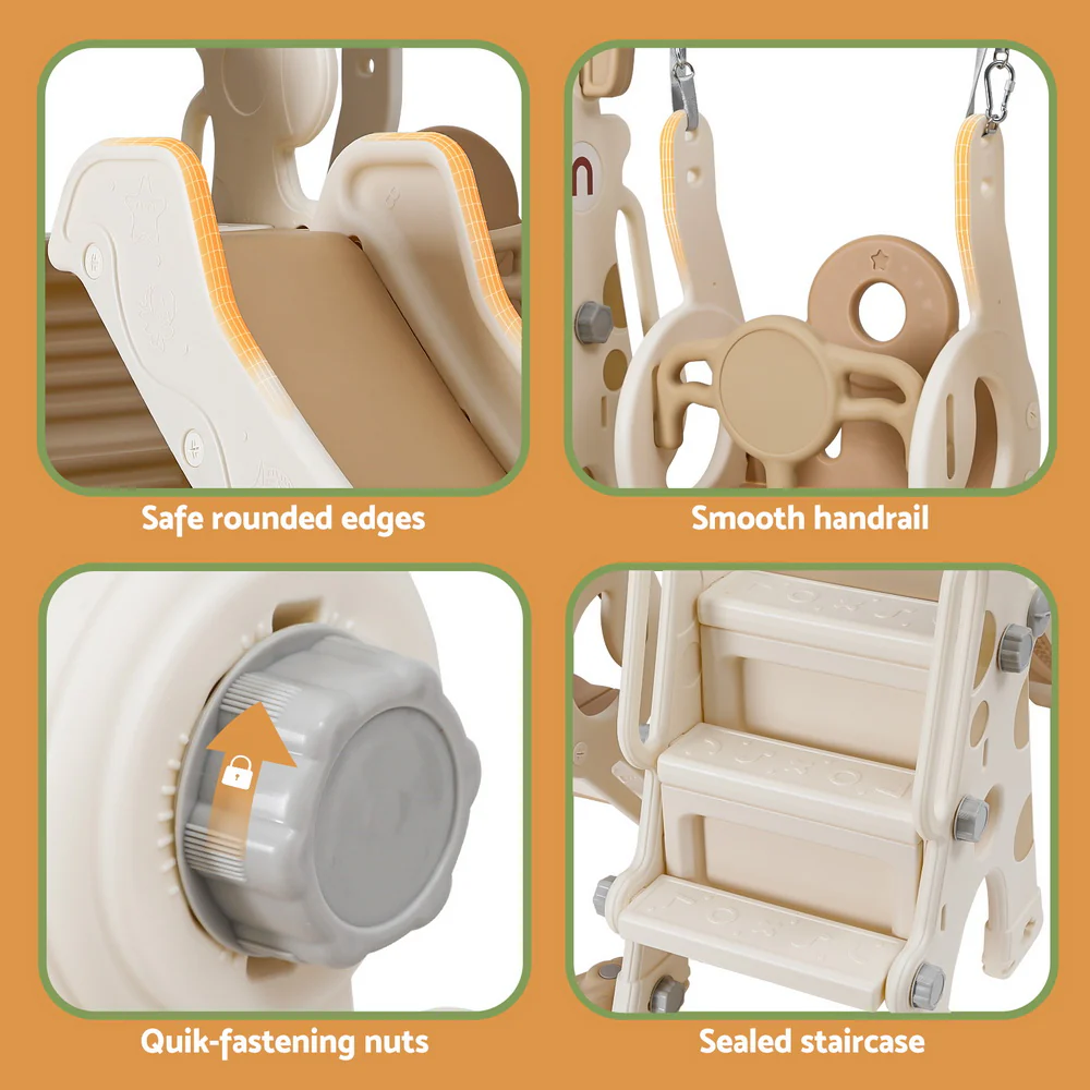 Keezi Kids Slide Swing Set Basketball Hoop Outdoor Playground Toys 160cm Beige - Image 6