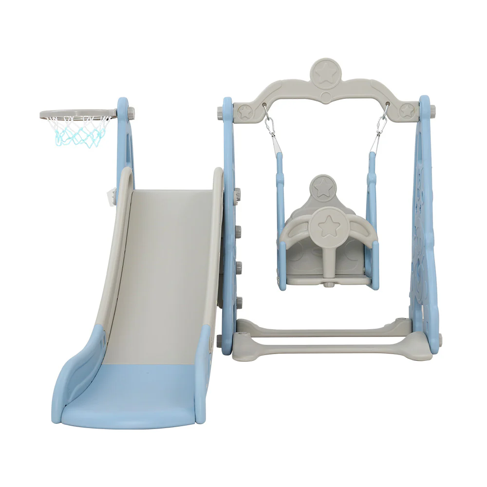 Keezi Kids Slide Swing Set Basketball Hoop Outdoor Playground Toys 170cm Blue - Image 3