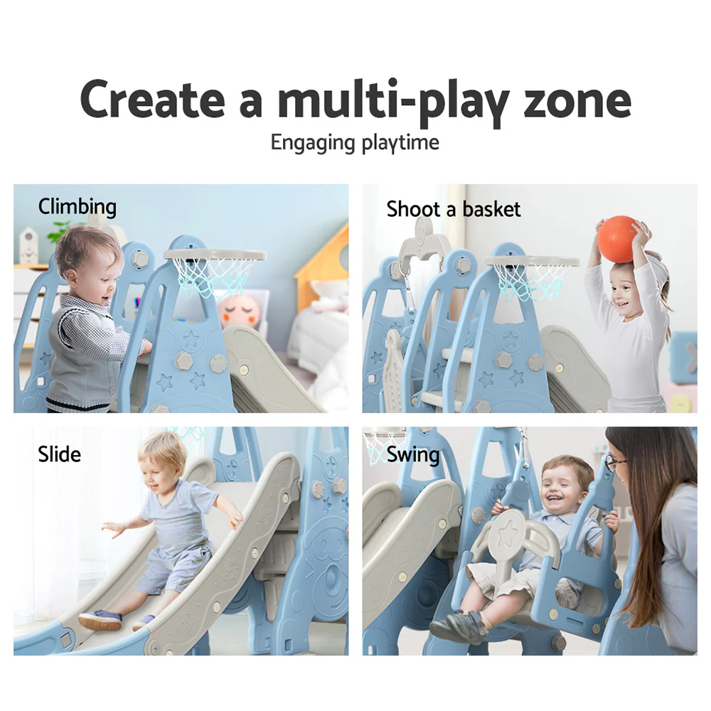 Keezi Kids Slide Swing Set Basketball Hoop Outdoor Playground Toys 170cm Blue - Image 5
