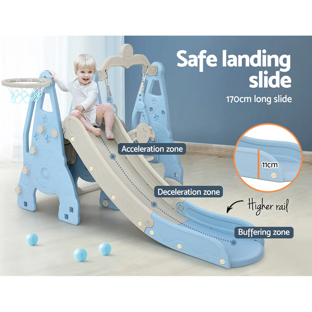 Keezi Kids Slide Swing Set Basketball Hoop Outdoor Playground Toys 170cm Blue - Image 7