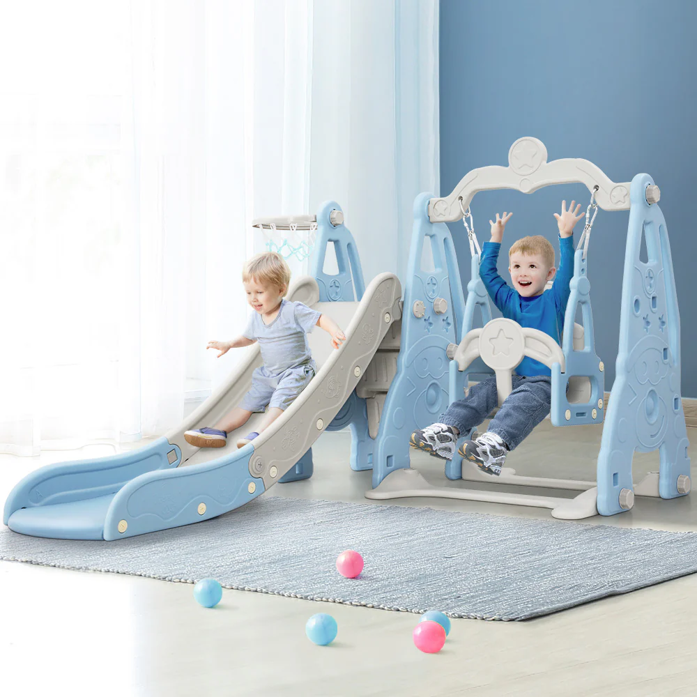 Keezi Kids Slide Swing Set Basketball Hoop Outdoor Playground Toys 170cm Blue - Image 8