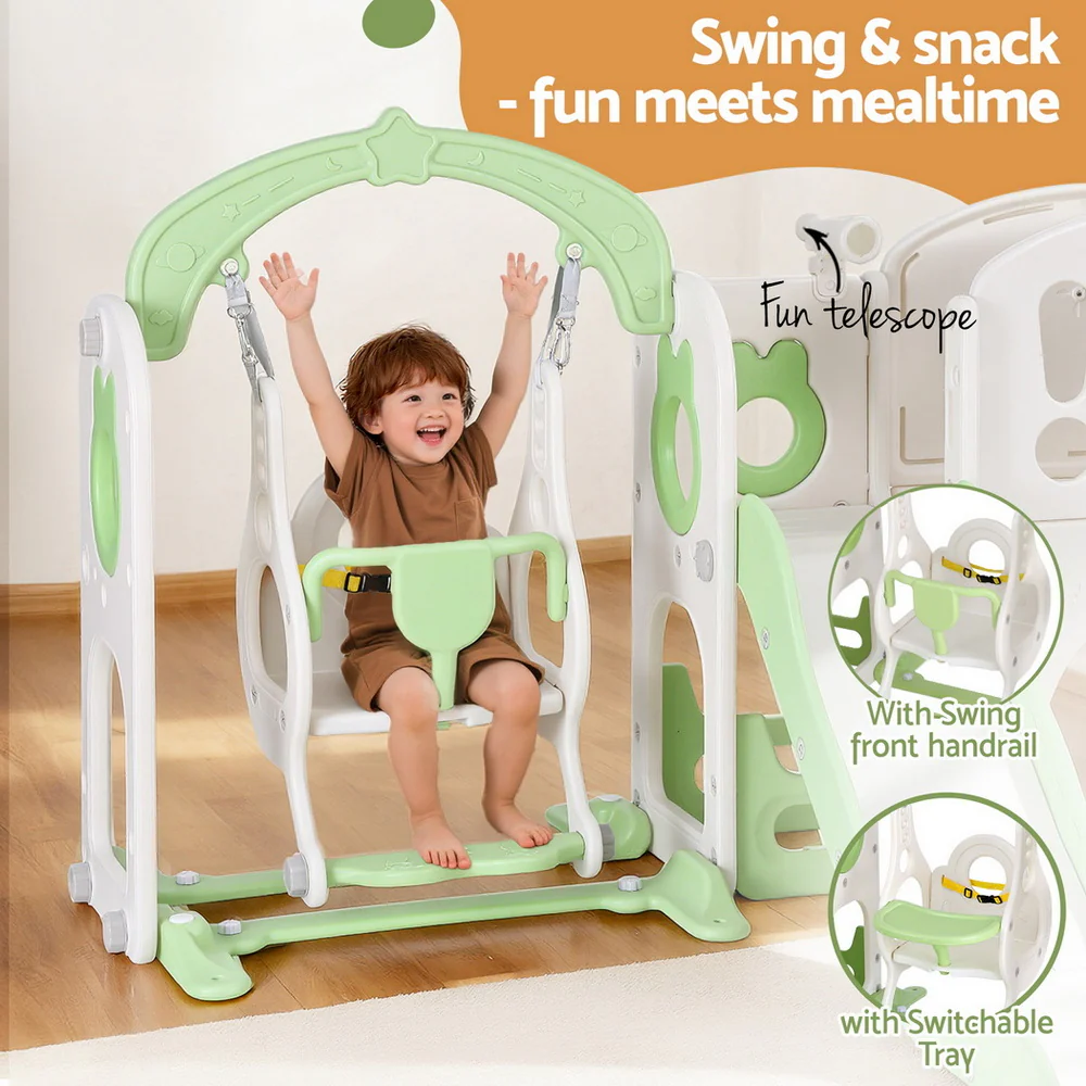Keezi Kids Slide Swing Set Basketball Hoop Ring Football Outdoor Toys 140cm Green - Image 8
