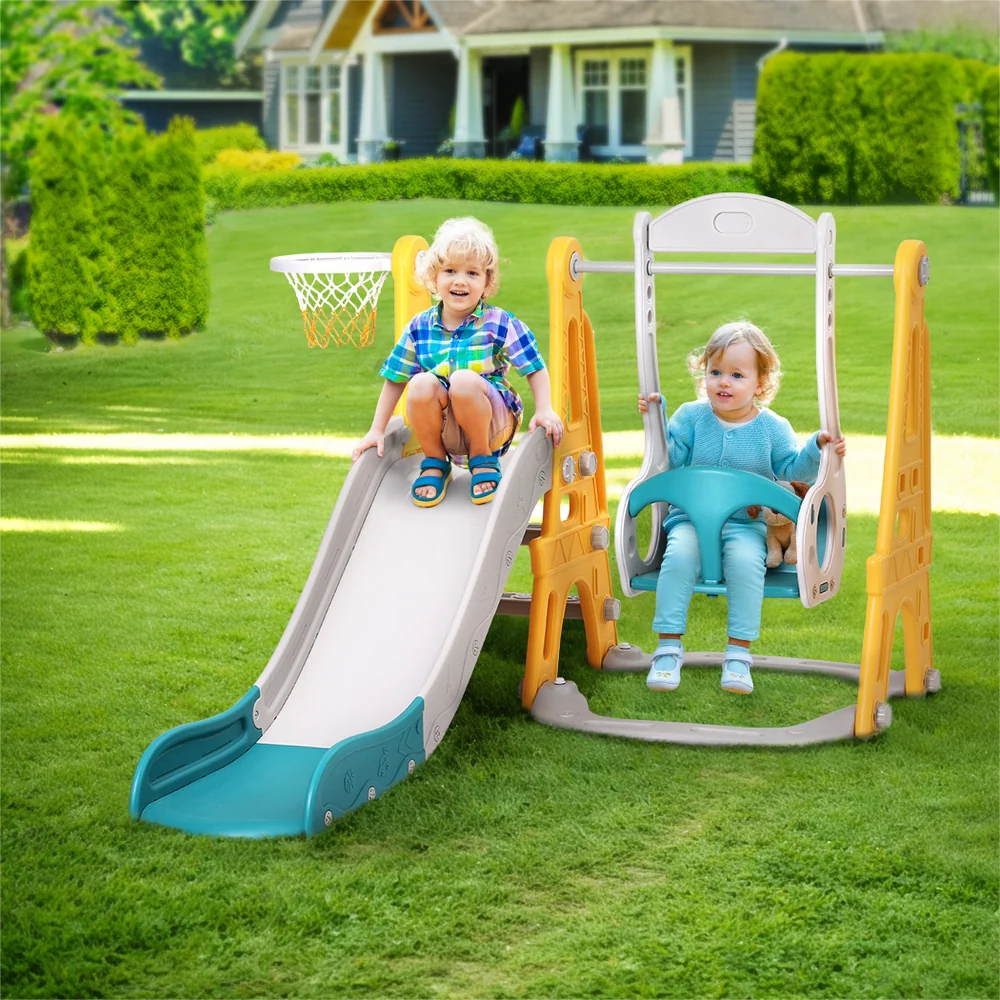 Keezi Kids Slide Swing Set Basketball Outdoor Toys Adjustable Height 140cm Green - Image 7