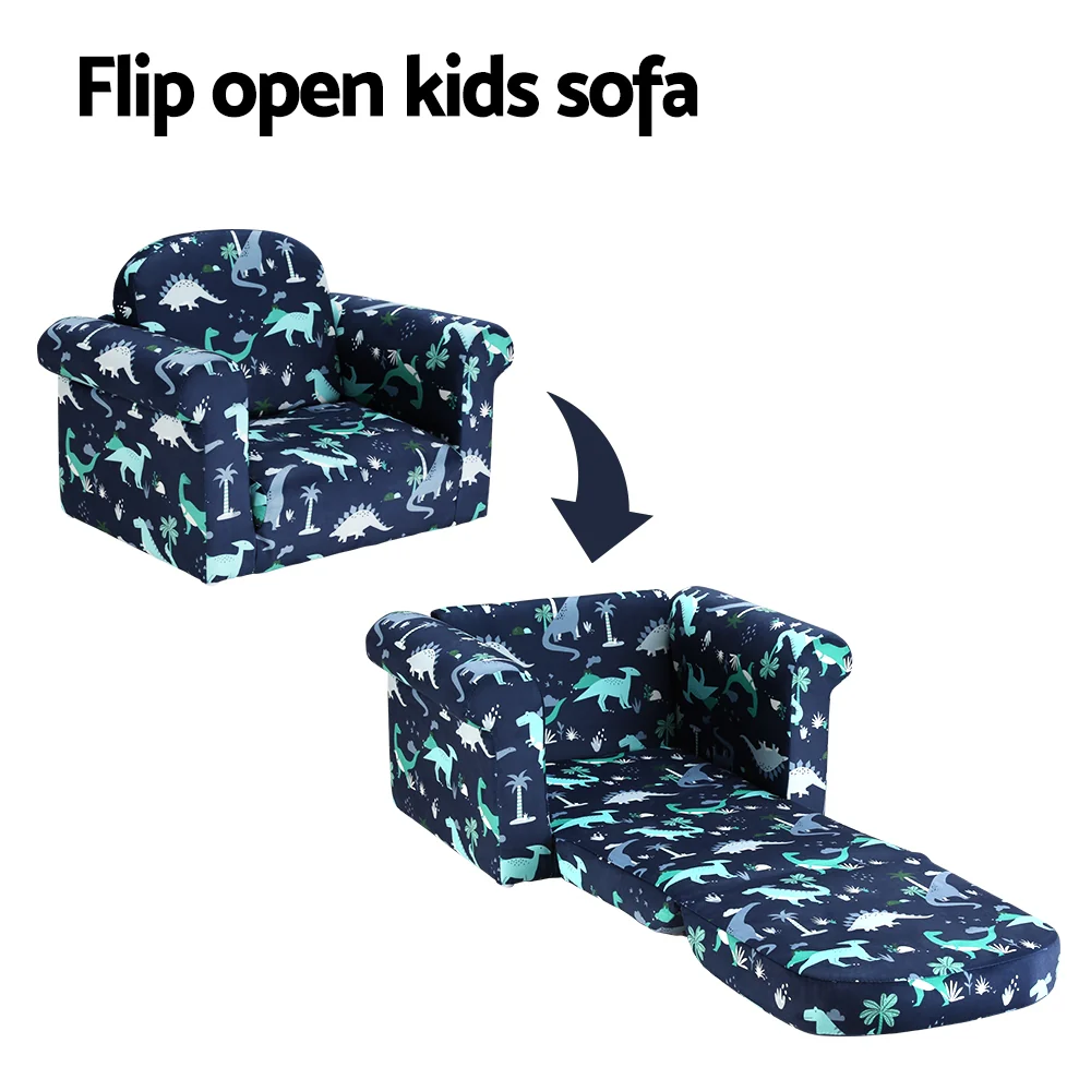 Keezi Kids Sofa 1 Seater Children Flip Open Couch Lounger Armchair Dinosaur Navy - Image 5