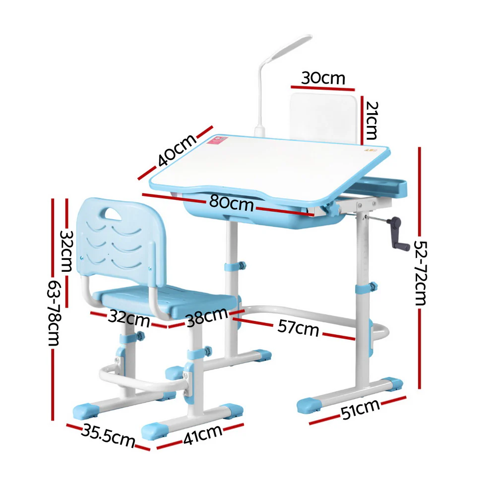 Keezi Kids Table and Chair Set Adjustable Study Desk w/ LED Lamp Reading Blue - Image 2