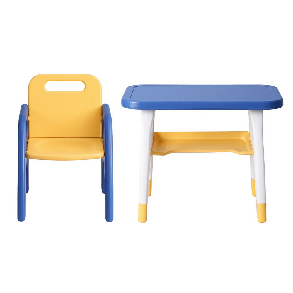 Keezi Kids Table and Chair Set HDPE Toddler Activity Play Set Blue/Yellow - Image 3