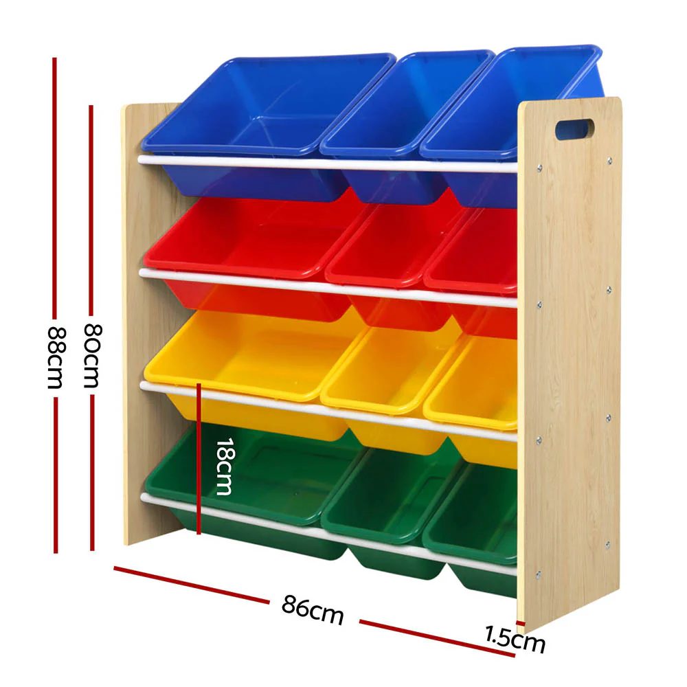 Keezi Kids Toy Box 12 Bins Bookshelf Organiser Children Storage Rack - Image 3