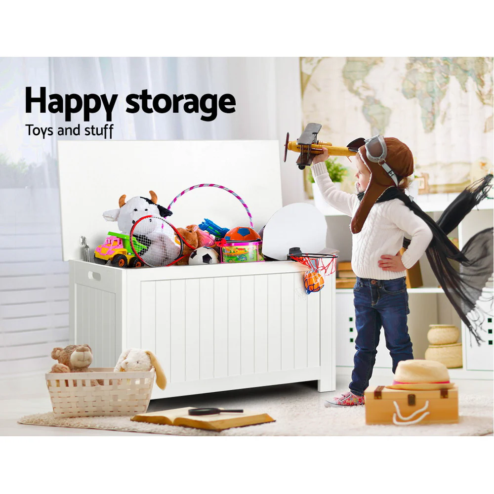 Keezi Kids Toy Box Chest Storage Blanket Children Clothes Room Organiser White - Image 5