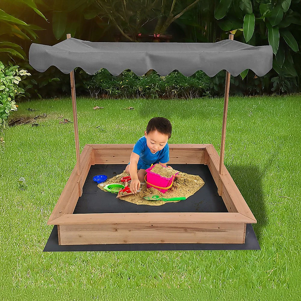 Kids Wooden Toy Sandpit with Adjustable Canopy - Image 2