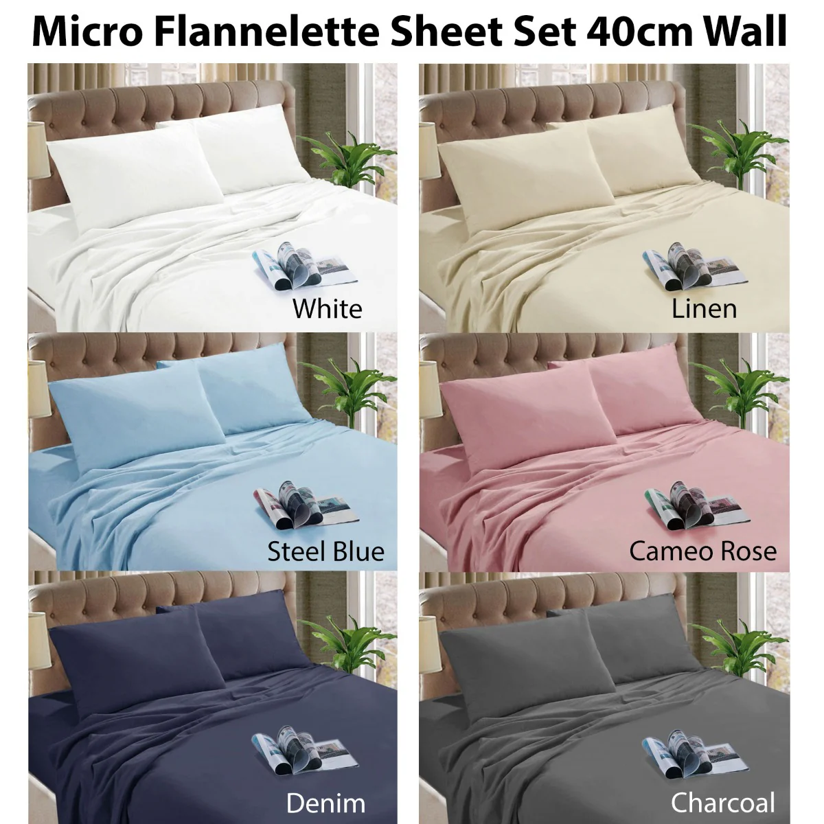 Kingtex Micro Flannelette Sheet Set 40 cm Wall Steel Blue Single - Image 2