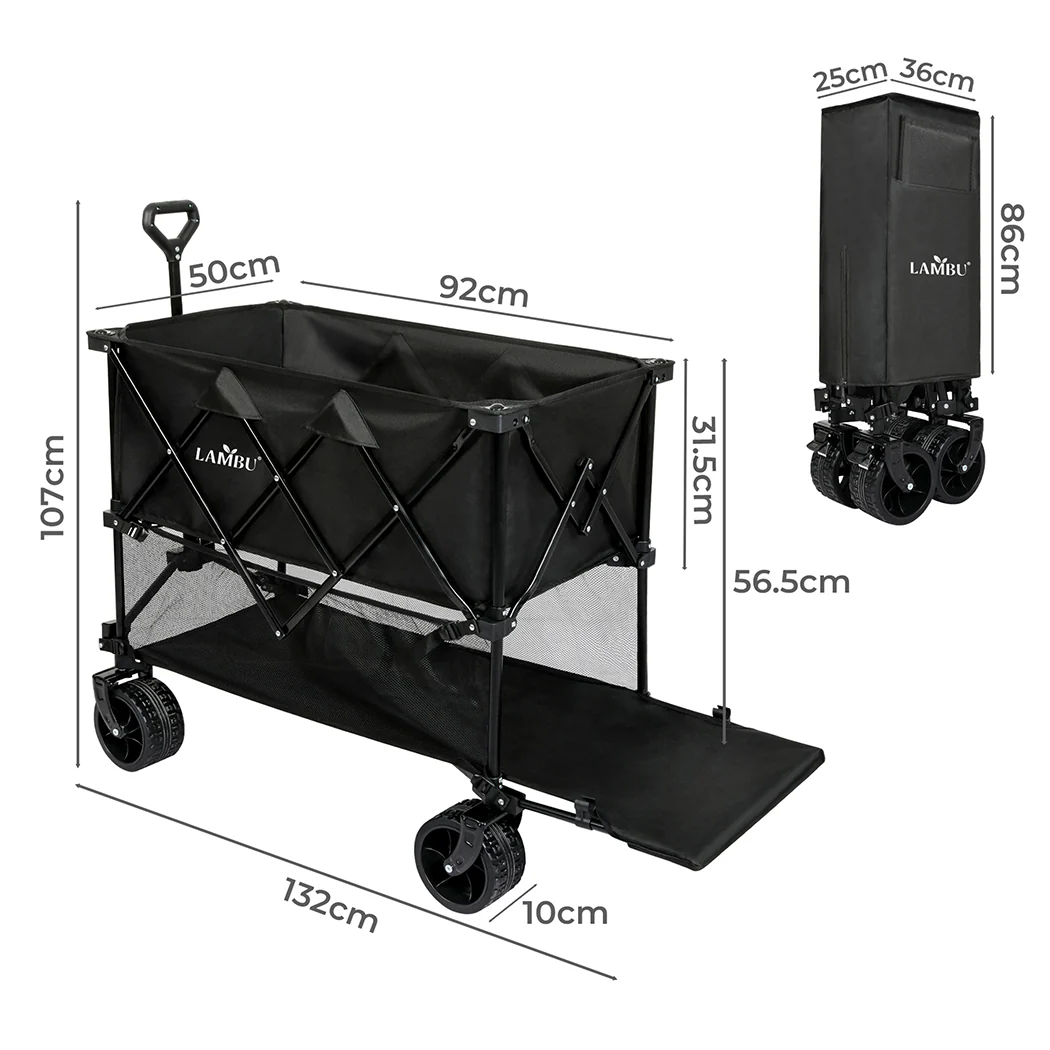 Lambu Folding Wagon Cart Double Shelves - Image 2