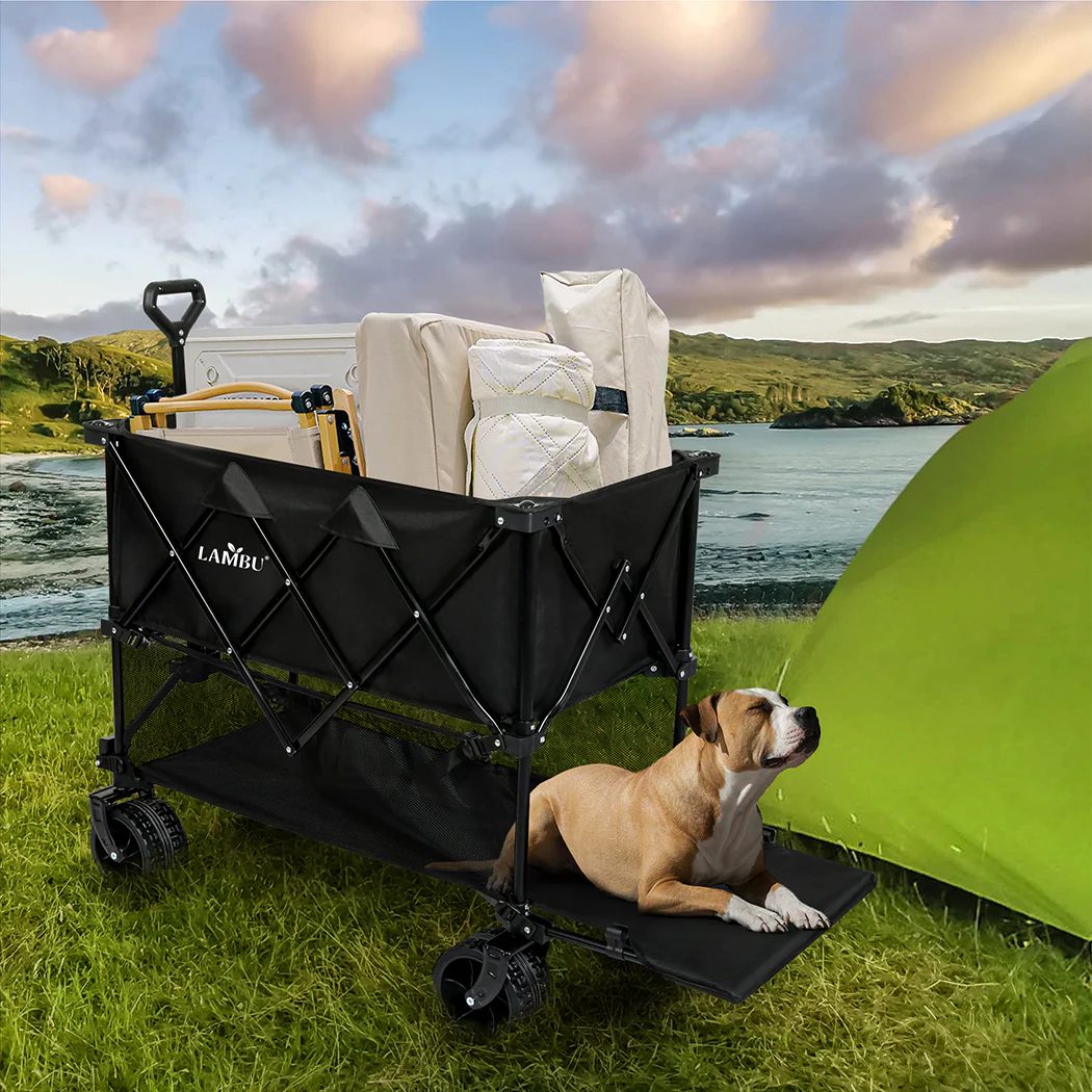 Lambu Folding Wagon Cart Double Shelves - Image 6