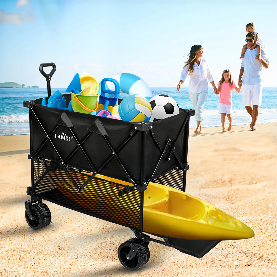 Lambu Folding Wagon Cart Double Shelves - Image 7