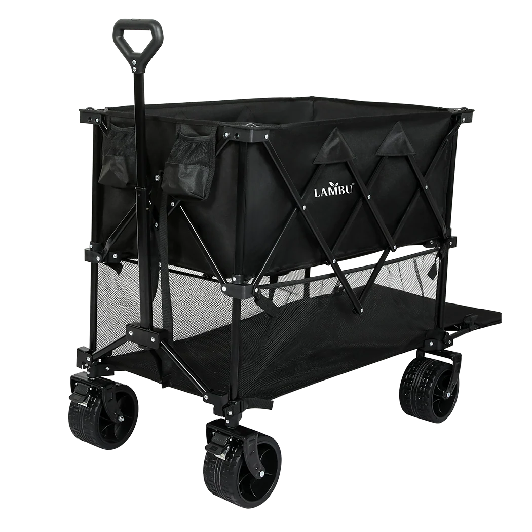 Lambu Folding Wagon Cart Double Shelves - Image 8
