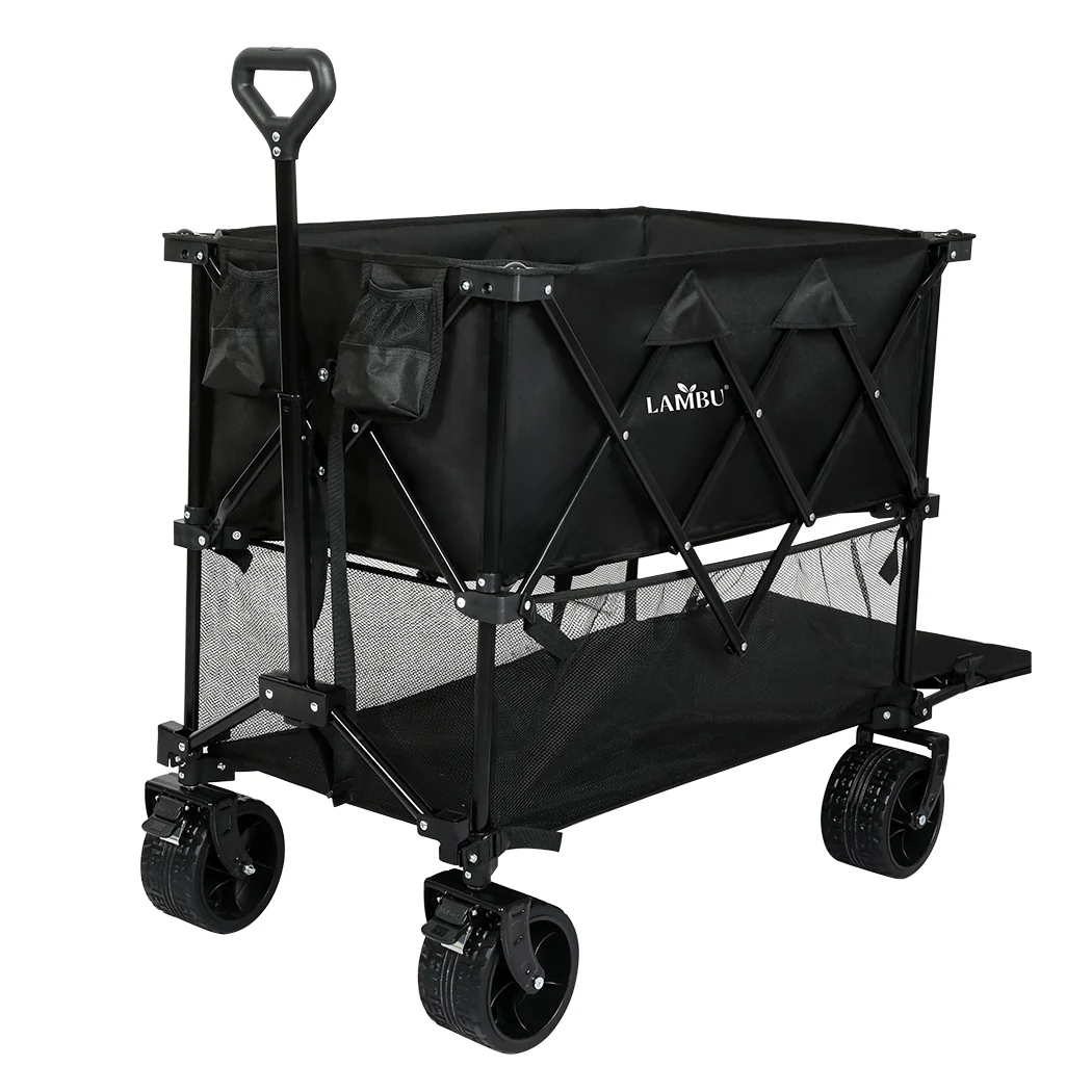 Lambu Folding Wagon Cart Double Shelves - Image 9