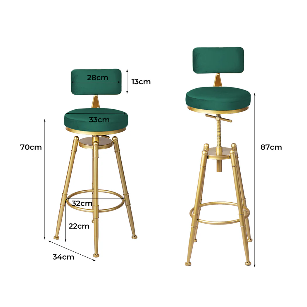 Levede 1x Bar Stools Velvet Kitchen Green - Image 2