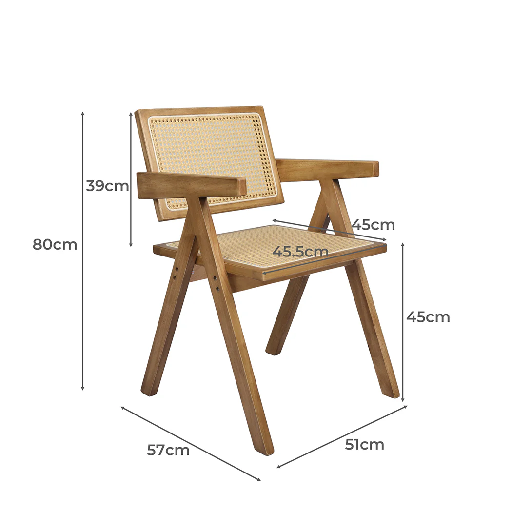 Levede 1x Dining Chair Solid Wood Rattan Natural - Image 2