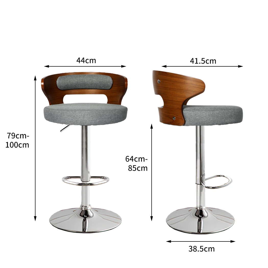 Levede 1x Kitchen Bar Stools Gas Lift Grey Silver - Image 2