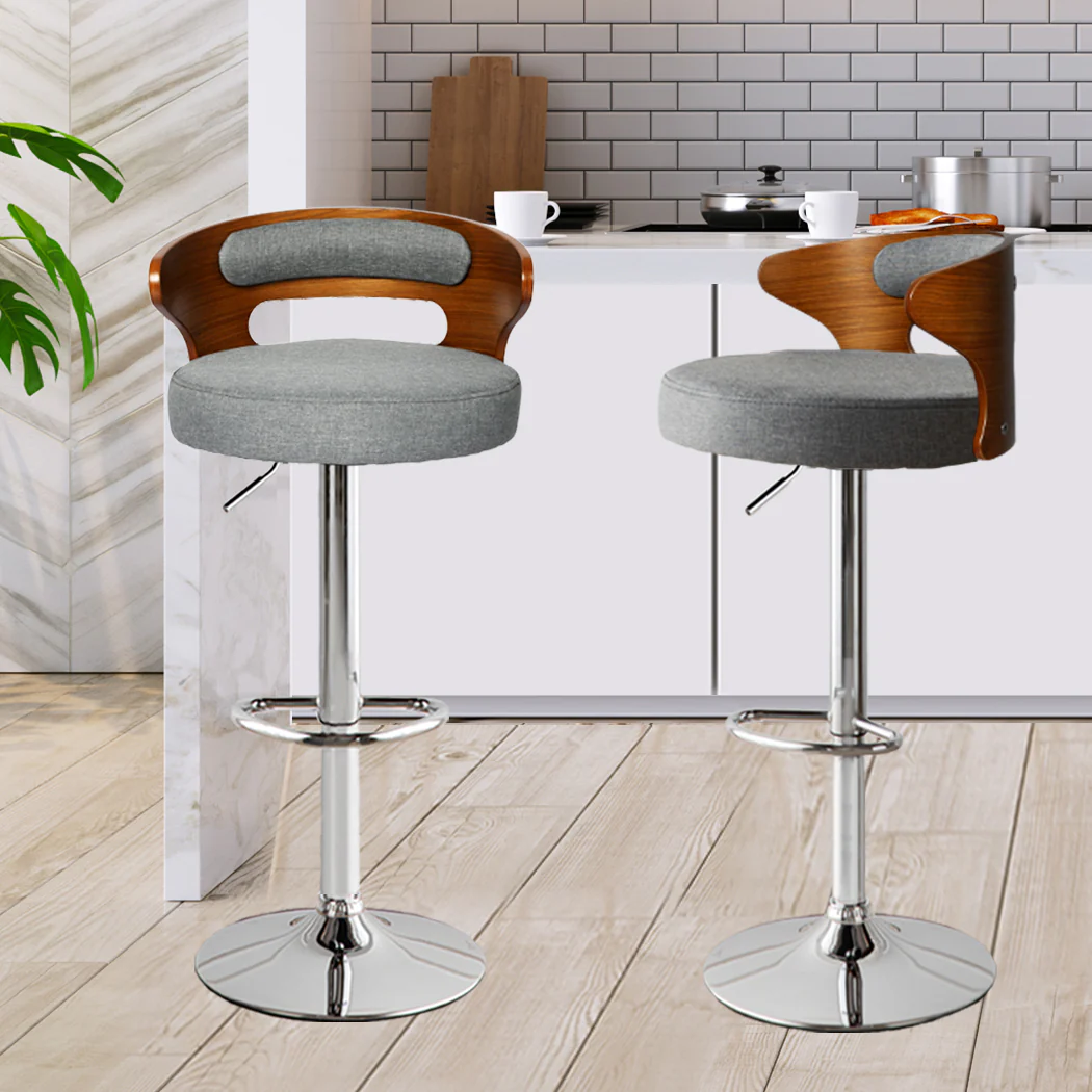 Levede 1x Kitchen Bar Stools Gas Lift Grey Silver - Image 7
