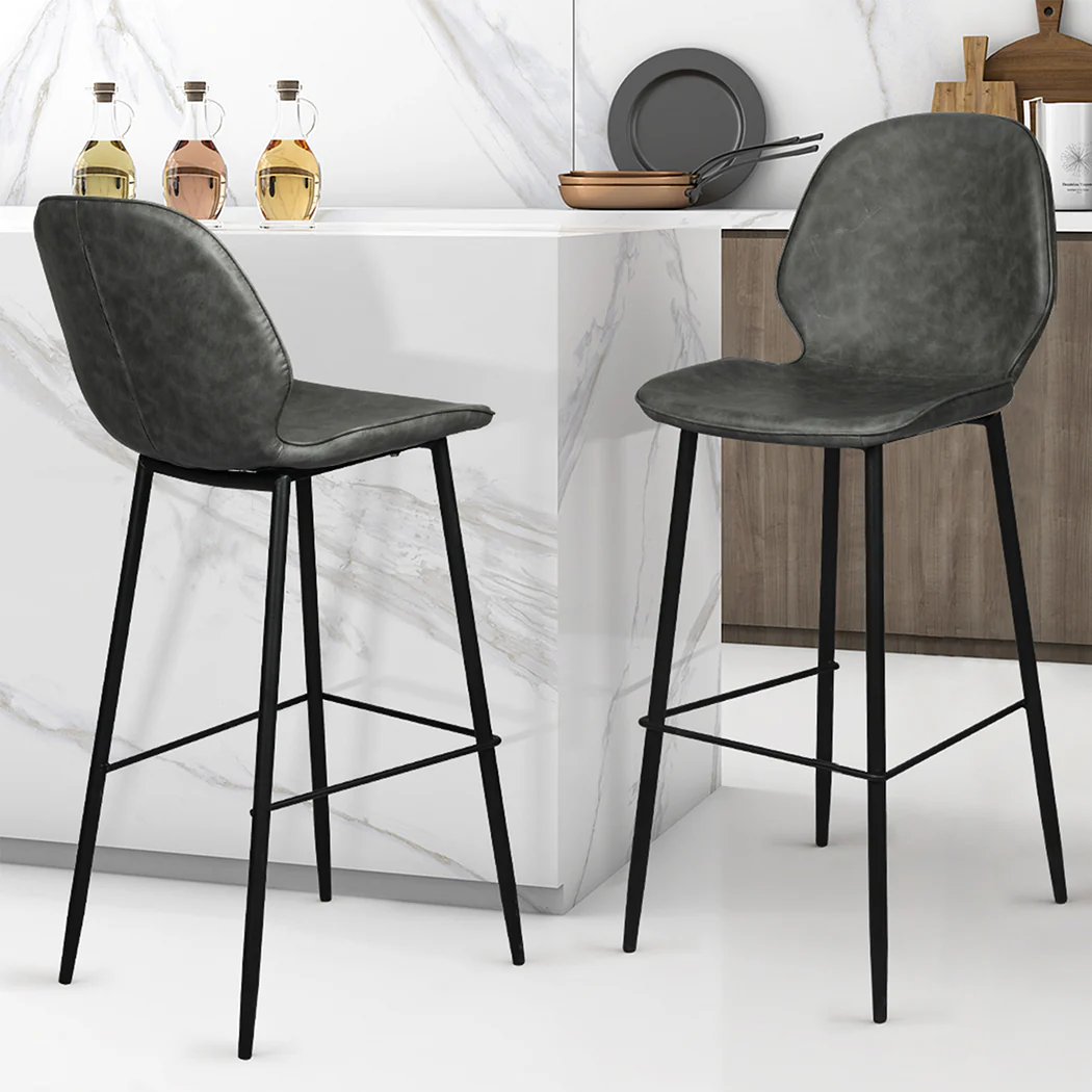Levede 2x Bar Stool Barstools Counter Grey - Image 6