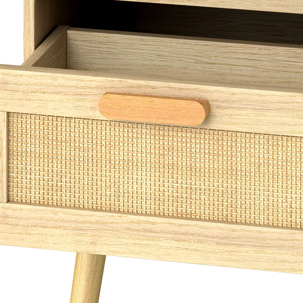Levede 2x Bedside Tables Set Wooden Side Table Nigntstand Bedroom Rattan Drawers - Image 3