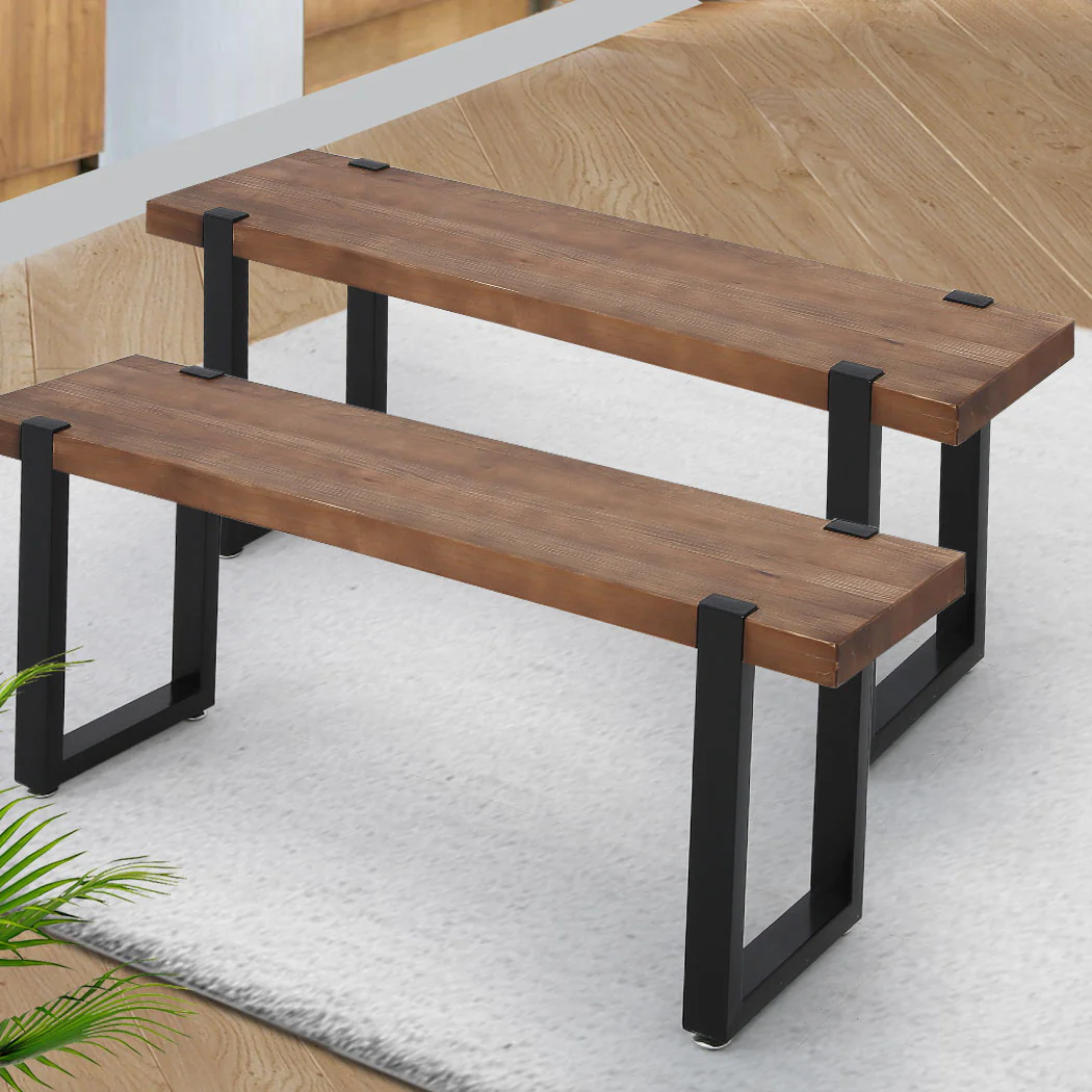Levede 2x Dining Bench Chairs Wooden 115cm - Image 6