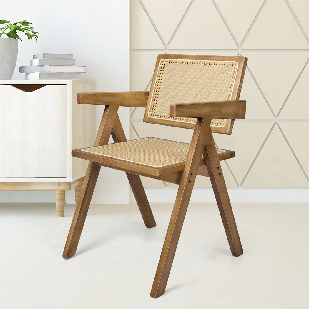 Levede 2x Dining Chair Solid Wood Rattan Natural - Image 6