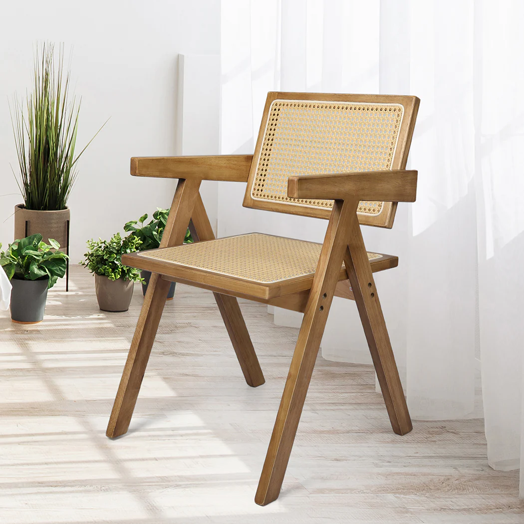 Levede 2x Dining Chair Solid Wood Rattan Natural - Image 7