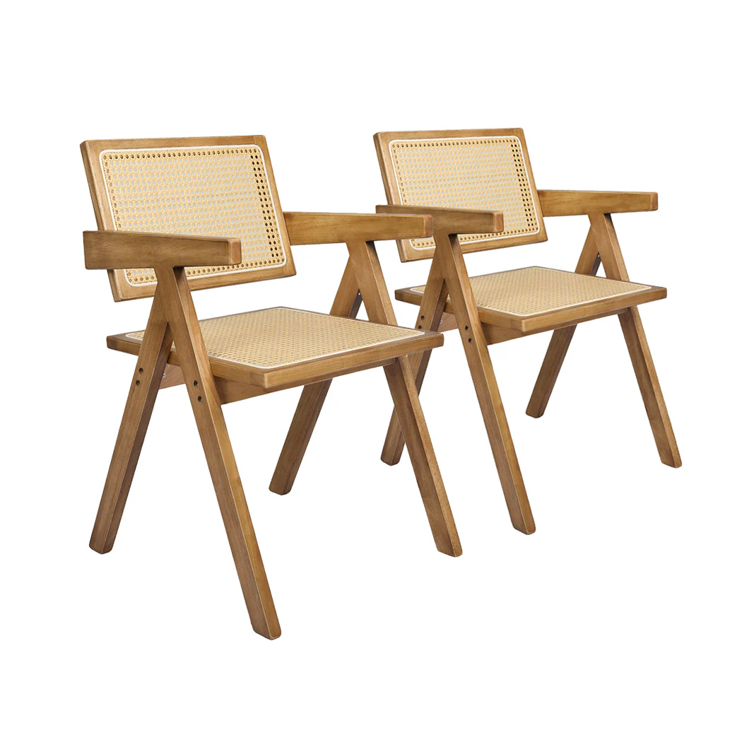 Levede 2x Dining Chair Solid Wood Rattan Natural - Image 8
