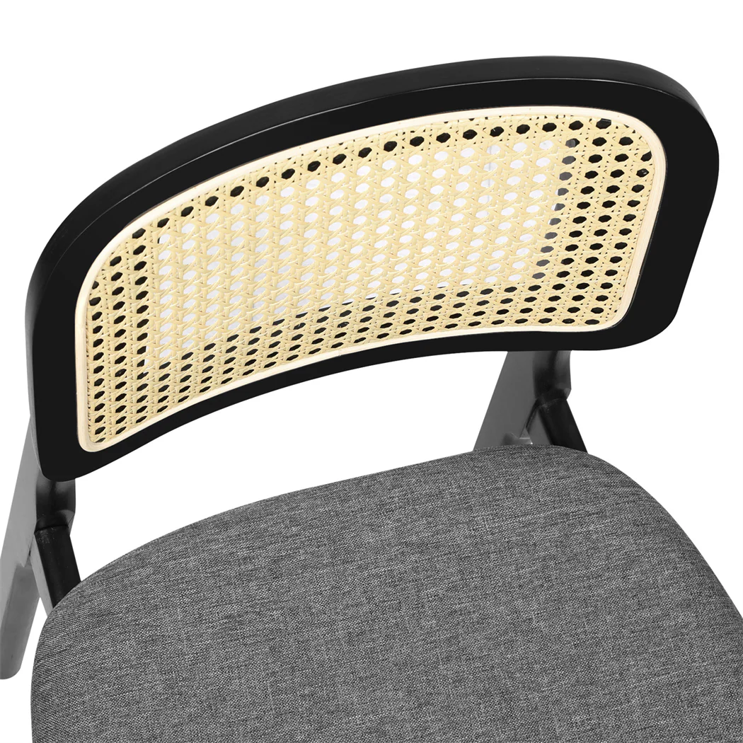 Levede 2x Dining Chair Wood Rattan Armless Black - Image 3