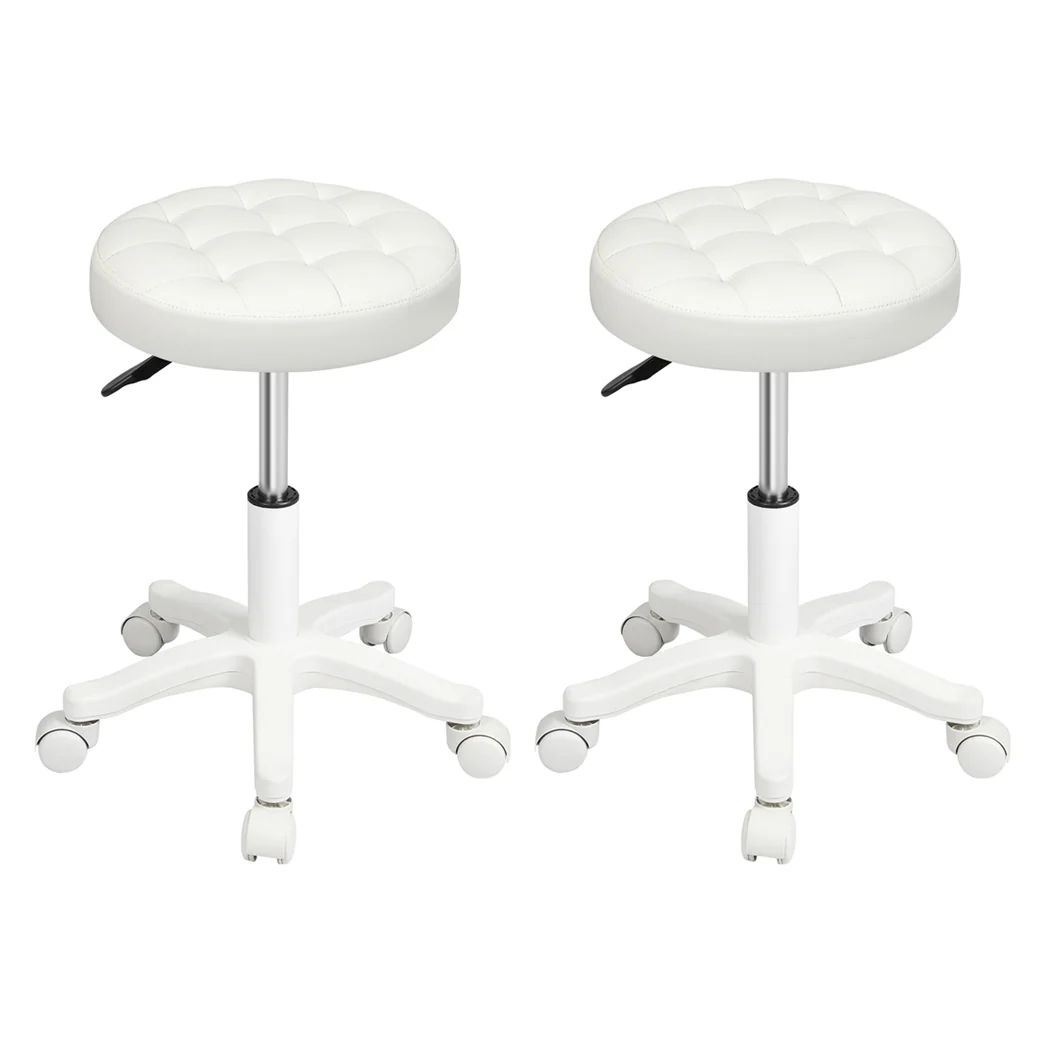 Levede 2x Rolling Bar Stool Swivel Salon SPA Chair Beige - Image 9