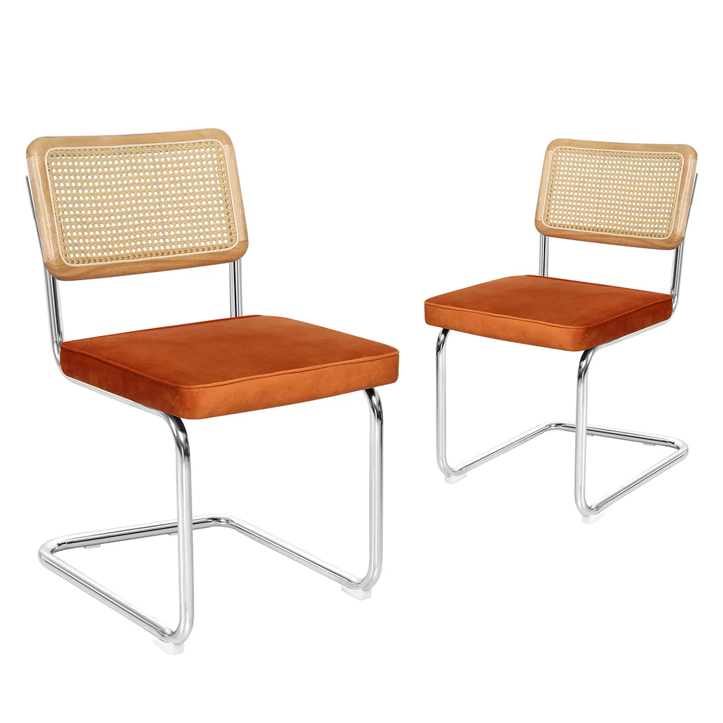 Levede 2xRattan Chair Dining Chairs Orange - Image 8