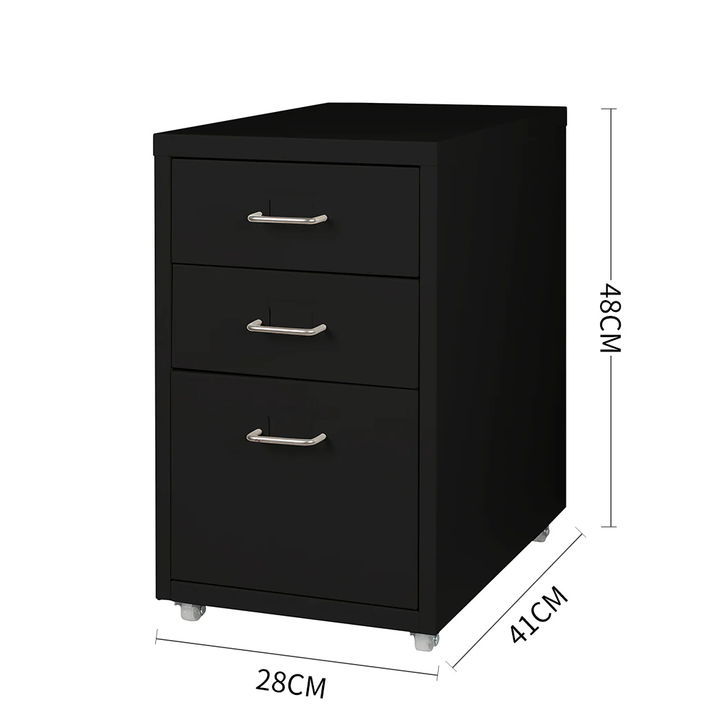 Levede 3 Drawer Office Drawers Cabinet Black - Image 2