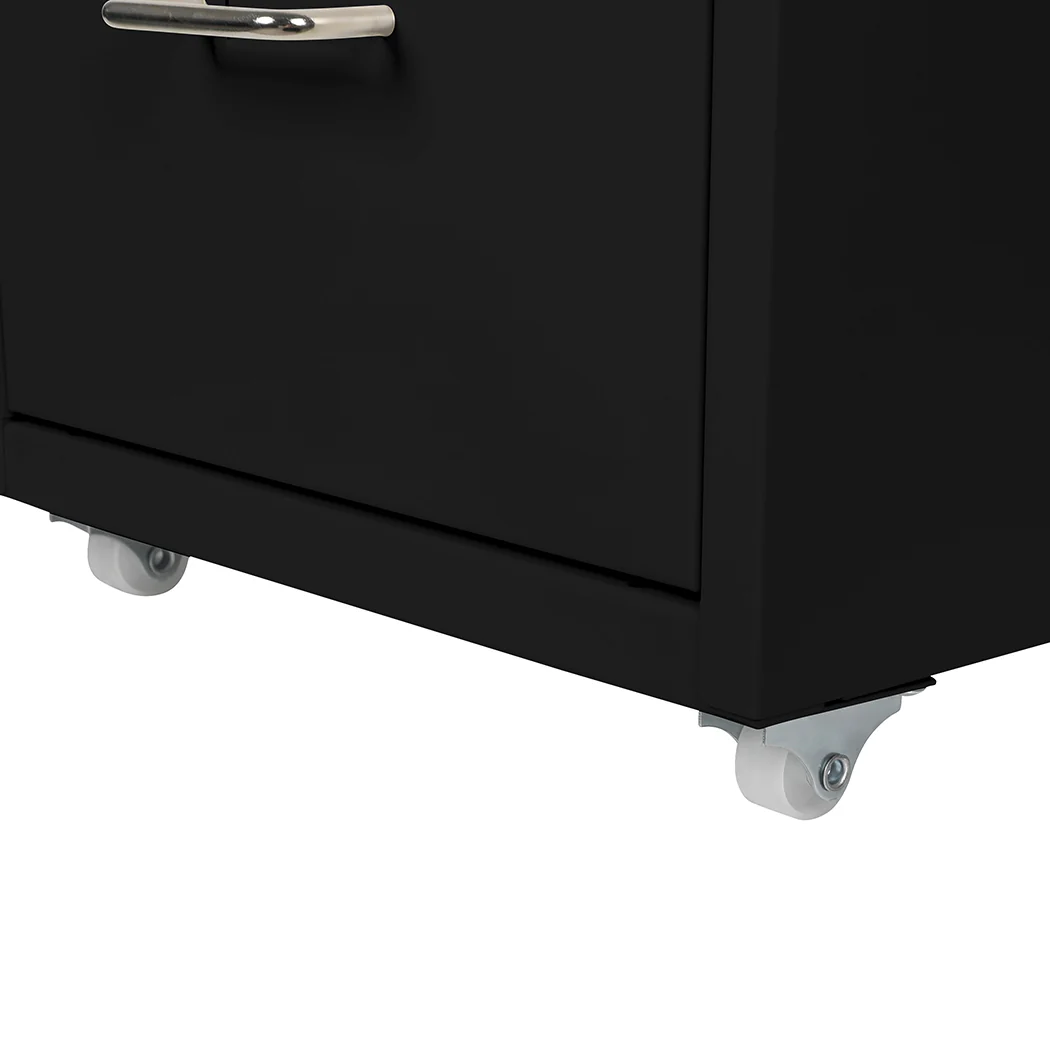 Levede 3 Drawer Office Drawers Cabinet Black - Image 4