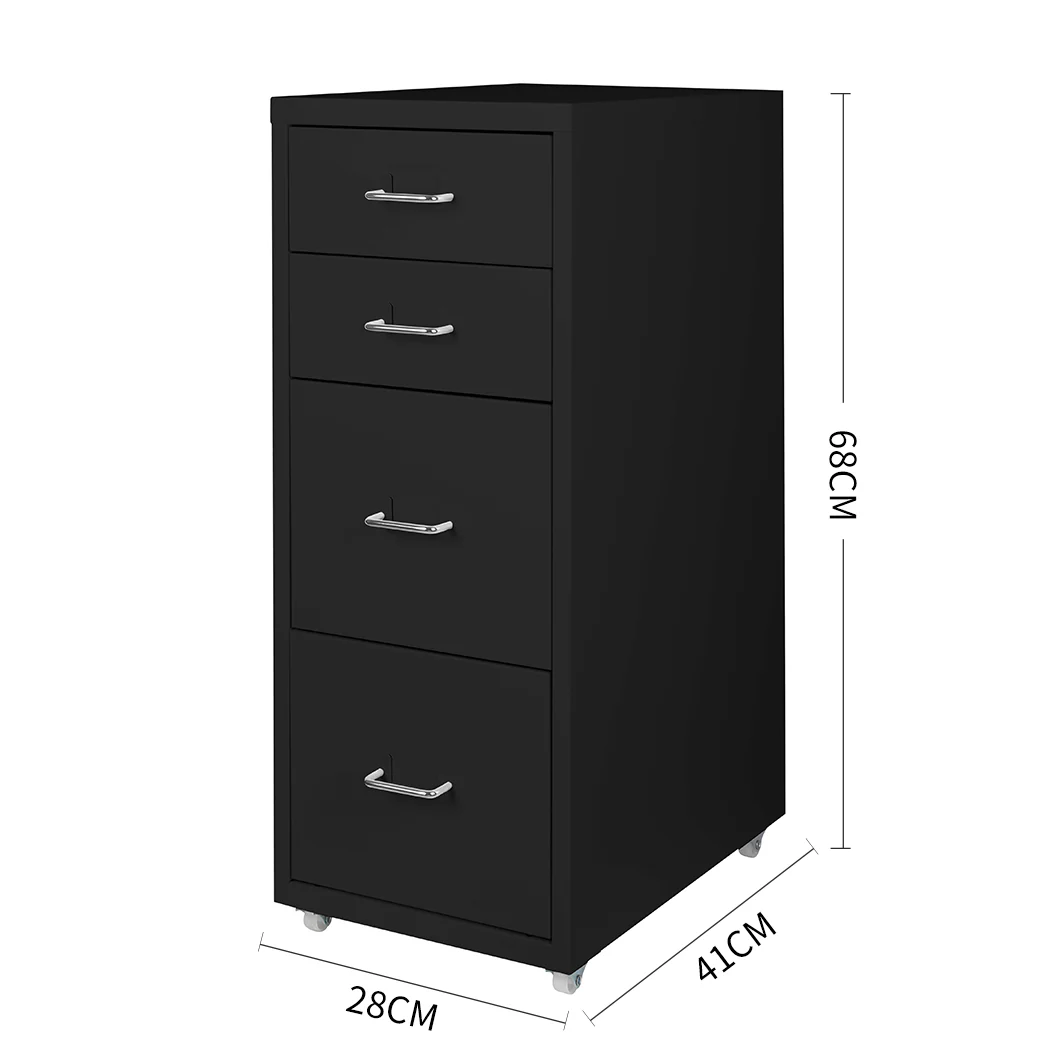 Levede 4 Drawer Office Drawers Cabinet Black - Image 2