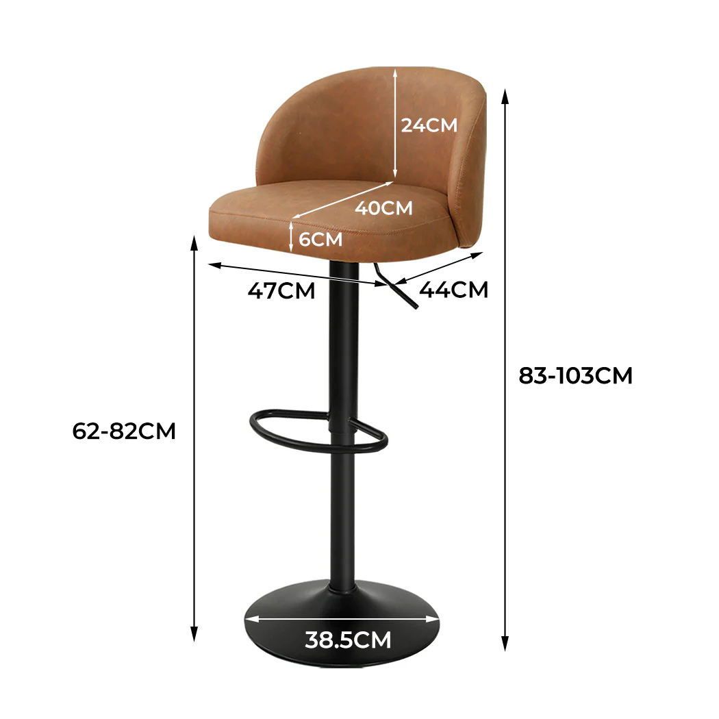 Levede 4x Bar Stool Swivel Gas Lift PU Leather Brown - Image 2