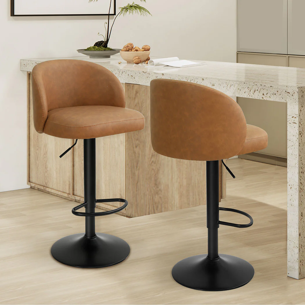Levede 4x Bar Stool Swivel Gas Lift PU Leather Brown - Image 6