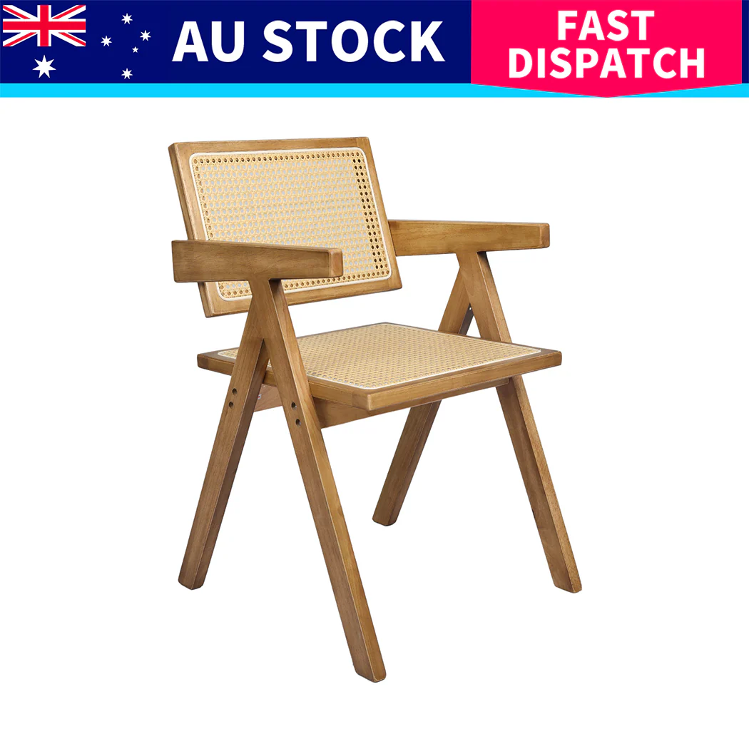 Levede 4x Dining Chair Solid Wood Rattan - Image 8