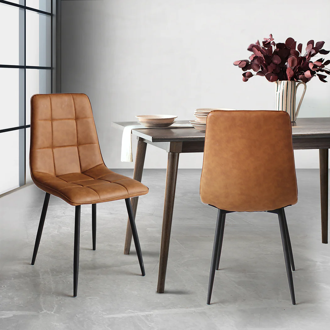 Levede 4x Dining Chairs Kitchen Chair Brown Faux Leather - Image 7