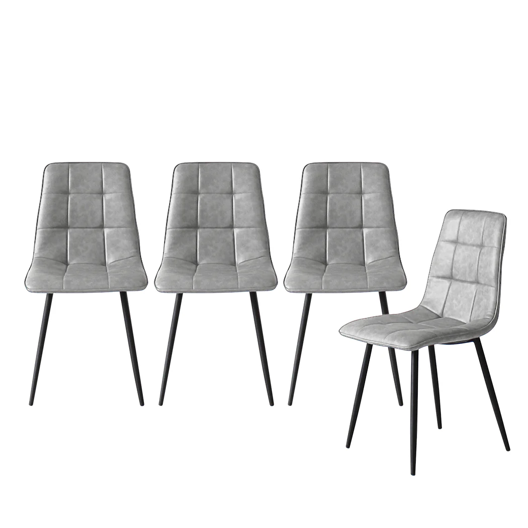 Levede 4x Dining Chairs Kitchen Chair Grey Faux Leather - Image 8