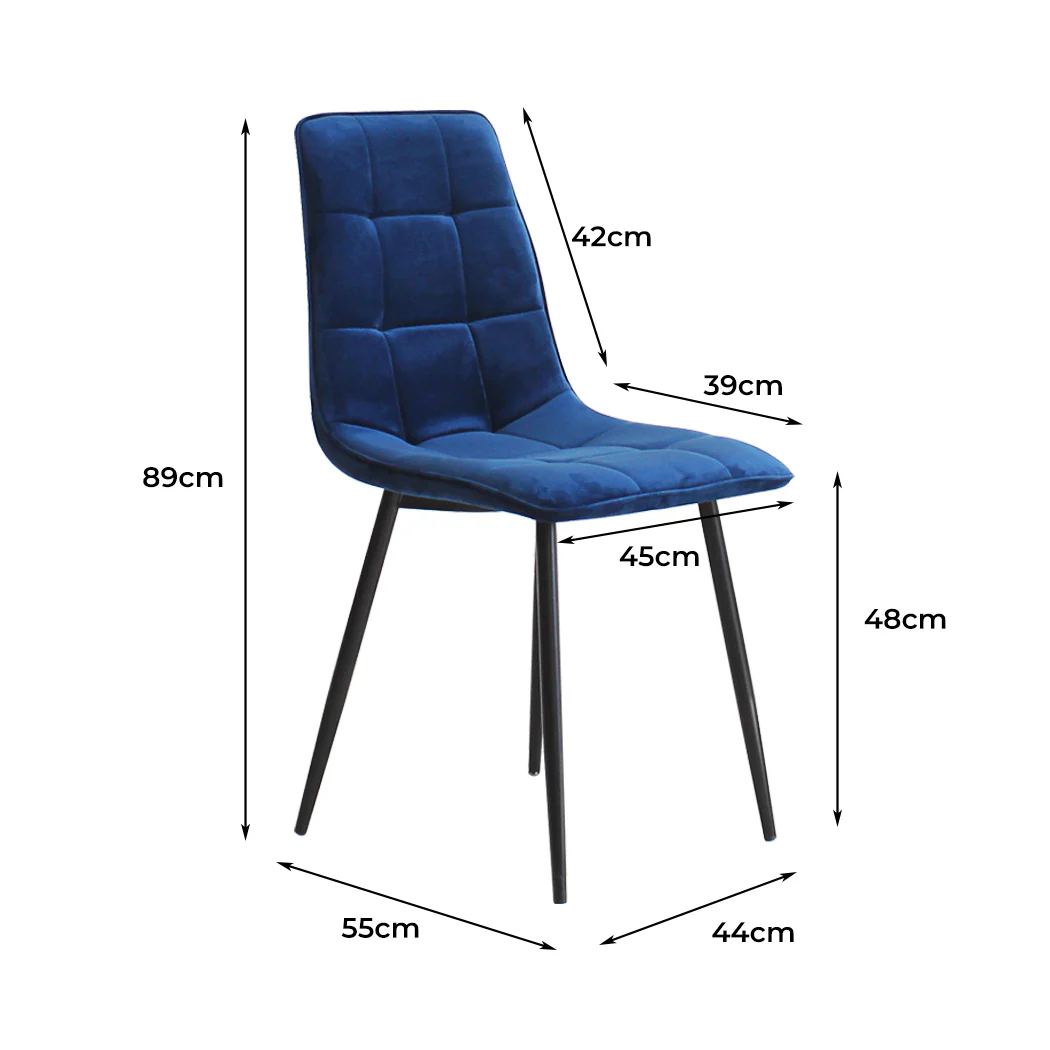 Levede 4x Dining Chairs Kitchen Velvet Blue - Image 2