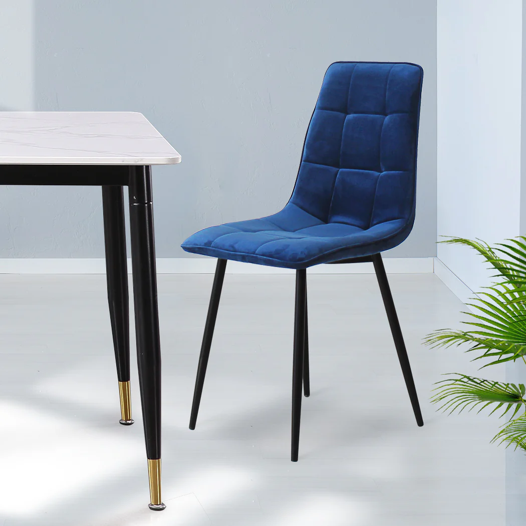 Levede 4x Dining Chairs Kitchen Velvet Blue - Image 6
