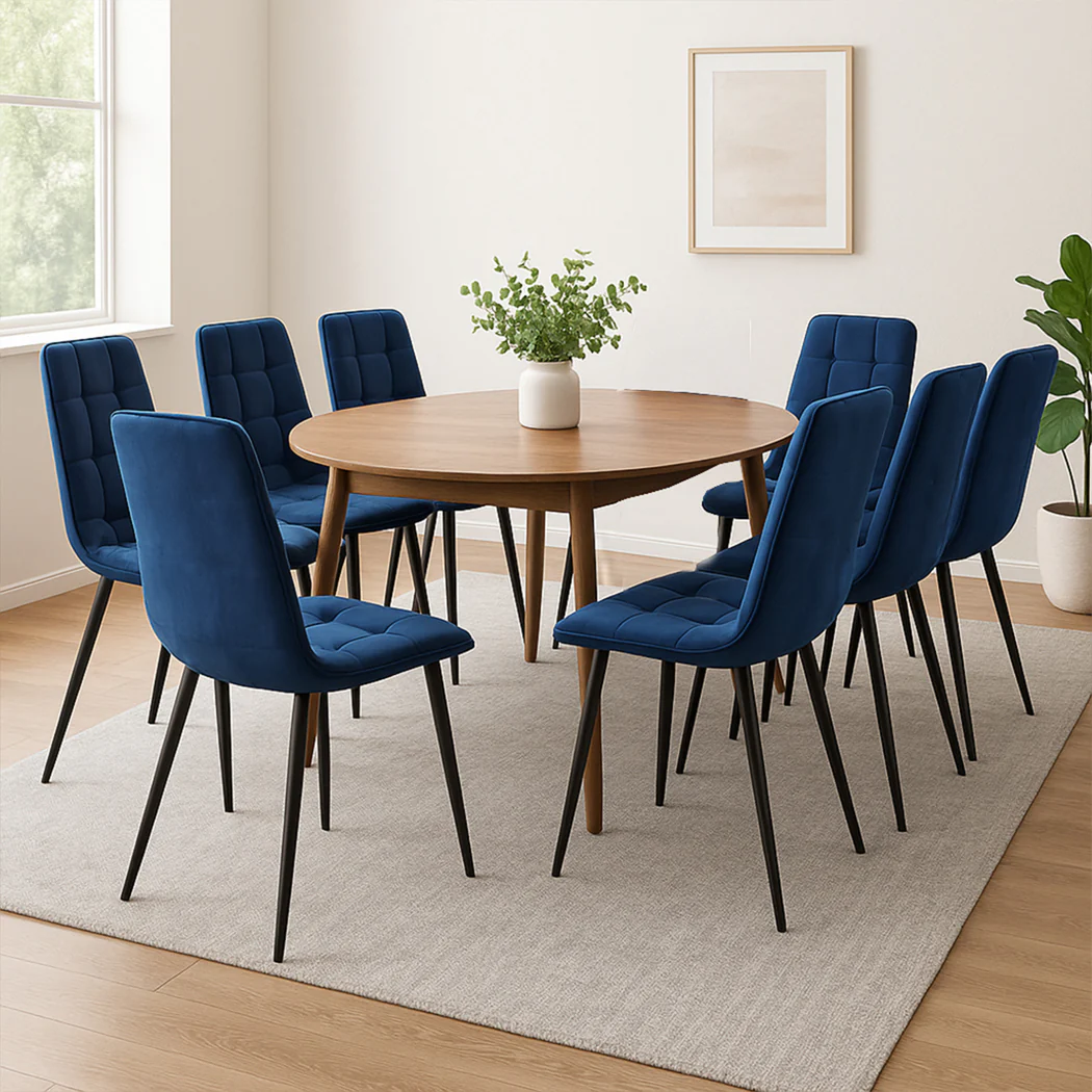 Levede 4x Dining Chairs Kitchen Velvet Blue - Image 7