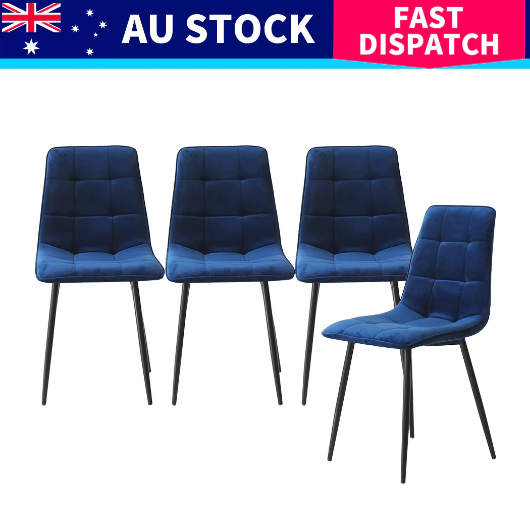 Levede 4x Dining Chairs Kitchen Velvet Blue - Image 8