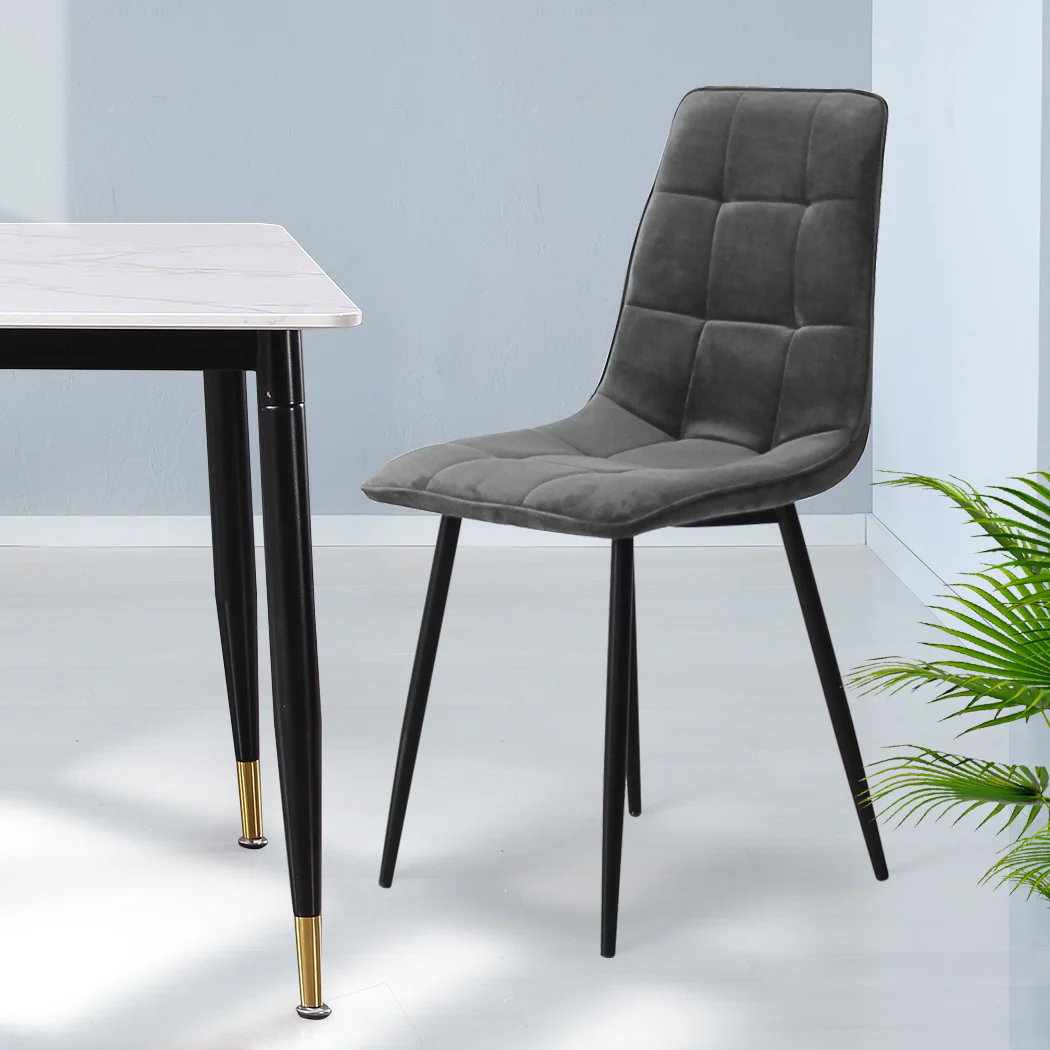 Levede 4x Dining Chairs Kitchen Velvet Grey - Image 7